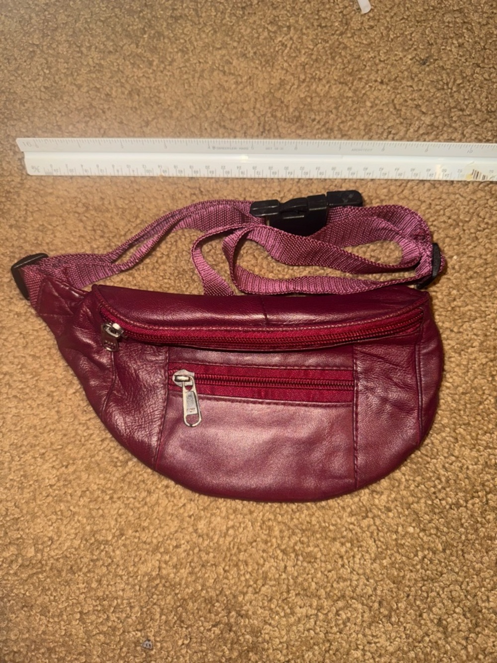 Women's Burgundy Leather Waist Pack with Adjustable Strap